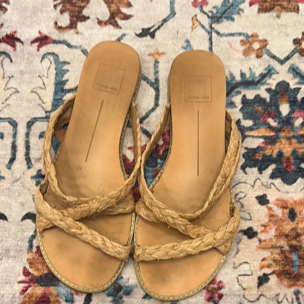 Dolce Vita Tan Braided Leather Slide Sandals - Women's
